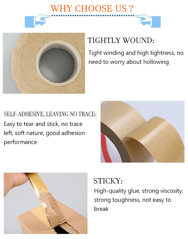 Solvent Glue Packing Craft Banding Custom Logo 130u Self Adhesive Kraft Paper Tape